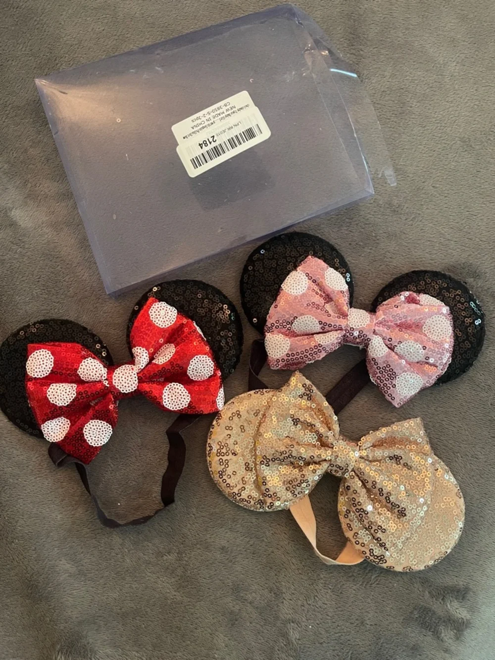 3 PCS Mouse Ears Sequin Bow Nylon Hairband Polka Dot Cute Baby Headbands nwt